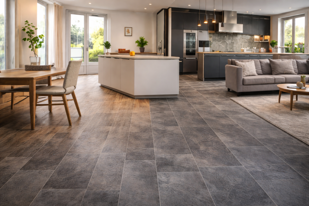 moderne küchen und wohnlandschaftsansicht